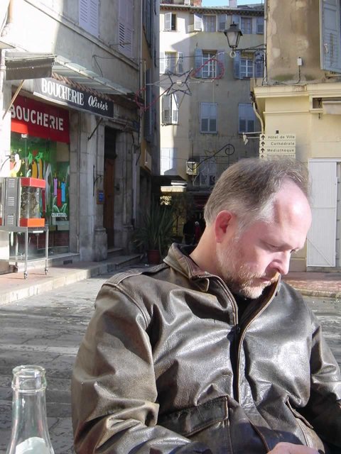 Bob at a café in Grasse, France